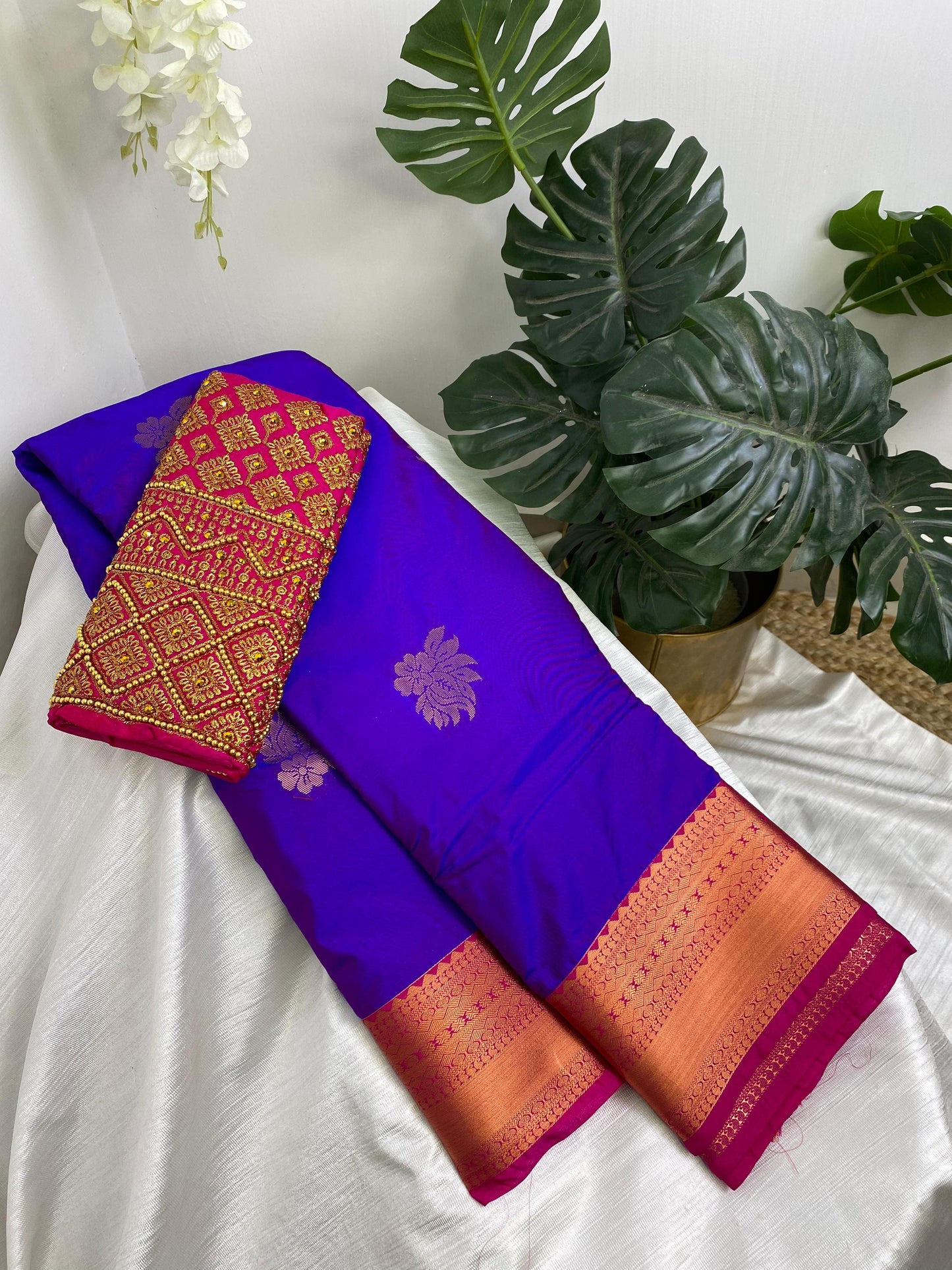 Violet Premium Semi Silk Saree with Work Blouse Combo