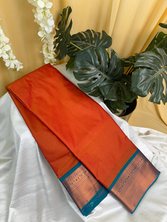 Tomato Orange Semi Silk Saree