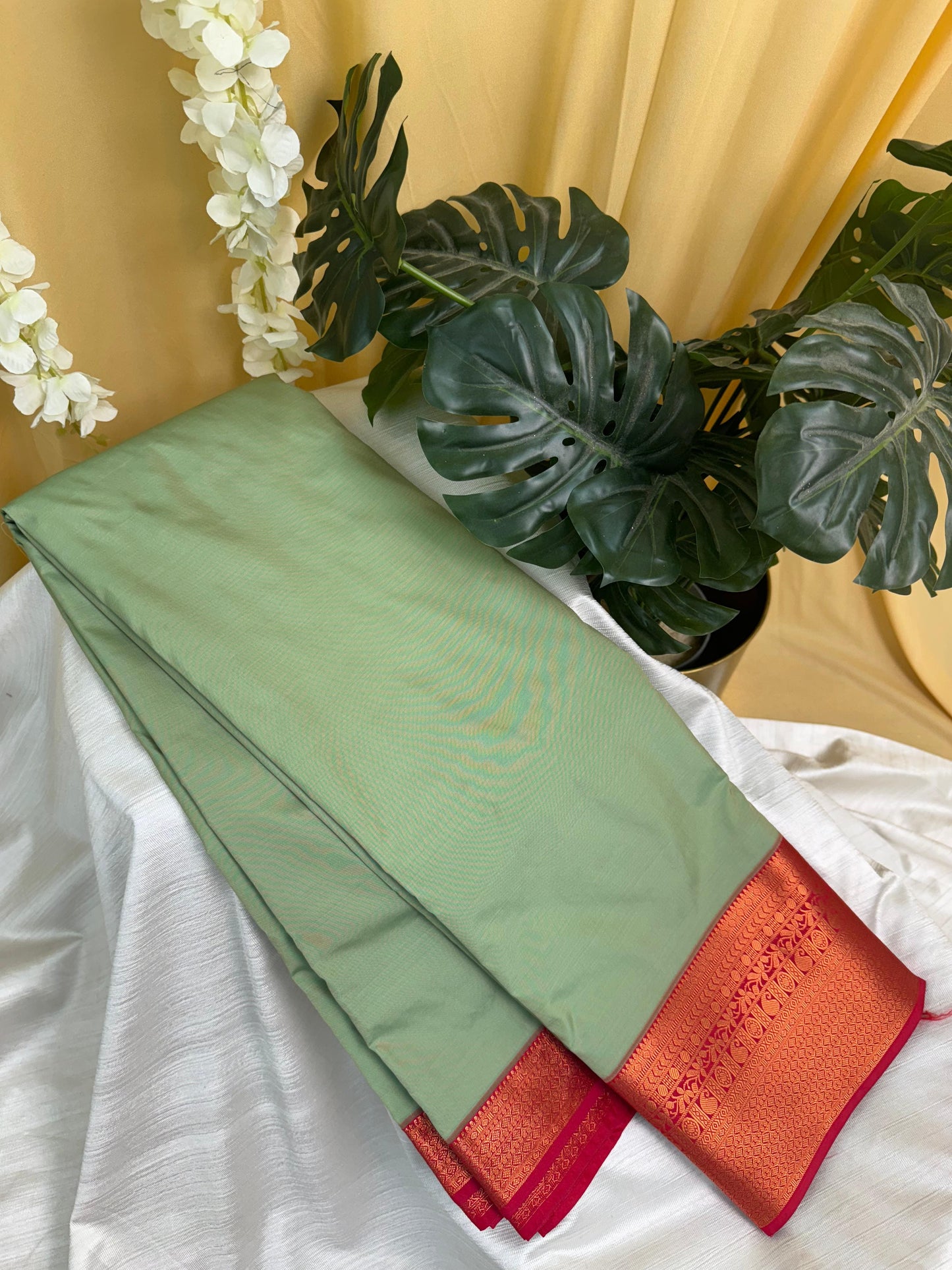 Light Green Semi Silk Saree with Work Blouse Combo