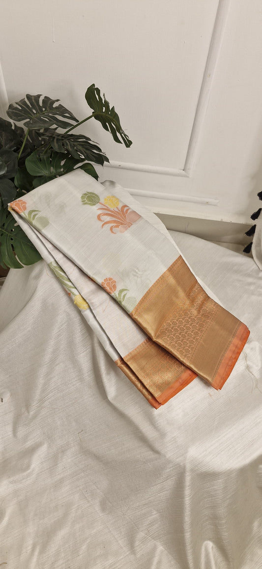 White Orange Tissue Saree