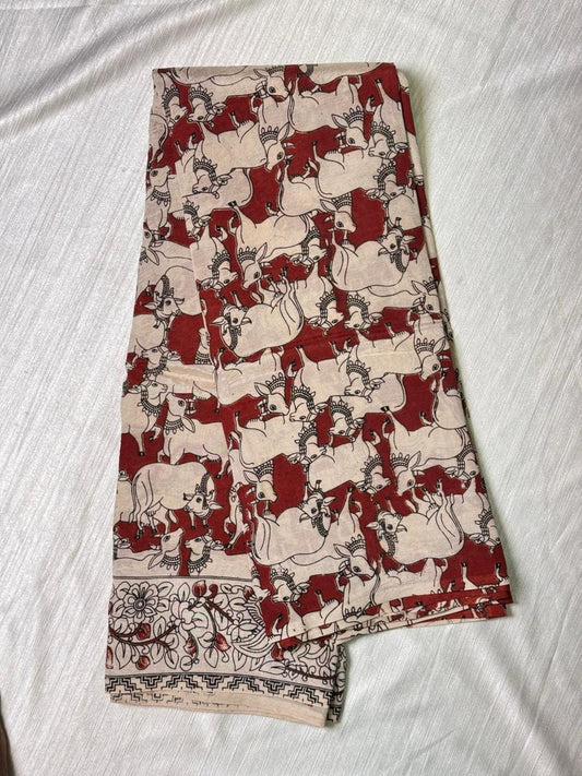 Meroon Kalamkari Silk Saree