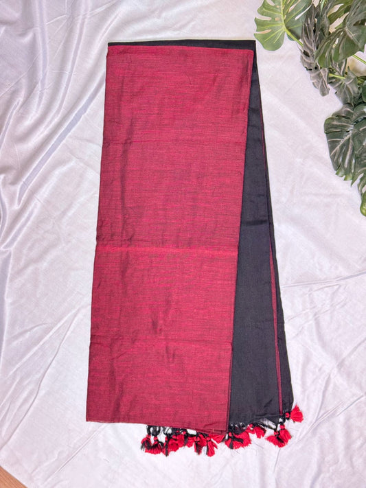Maroon with Black Khadi Cotton Sarees