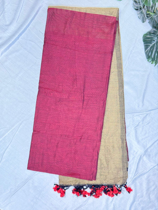 Maroon with Olive Green Khadi Cotton Sarees