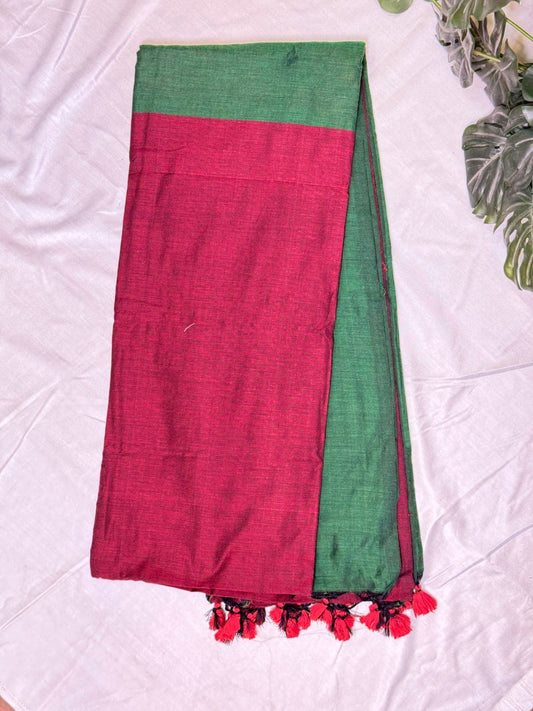 Maroon with Green Khadi Cotton Sarees