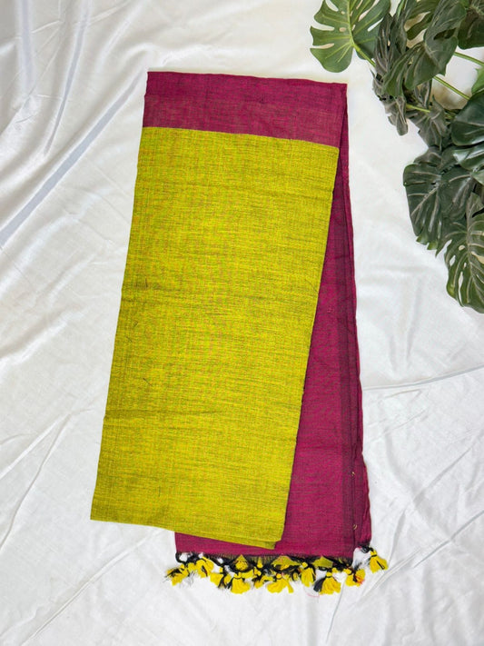 Mehendi Green with Magenta Khadi Cotton Sarees