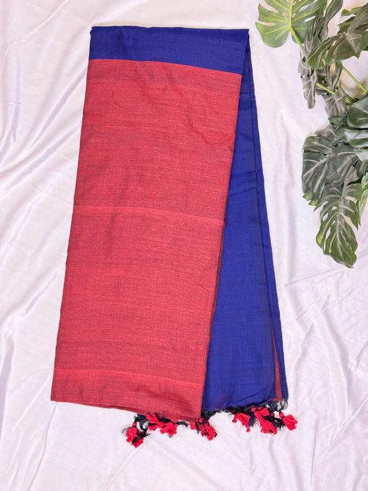 Maroon with Dark Blue Khadi Cotton Sarees