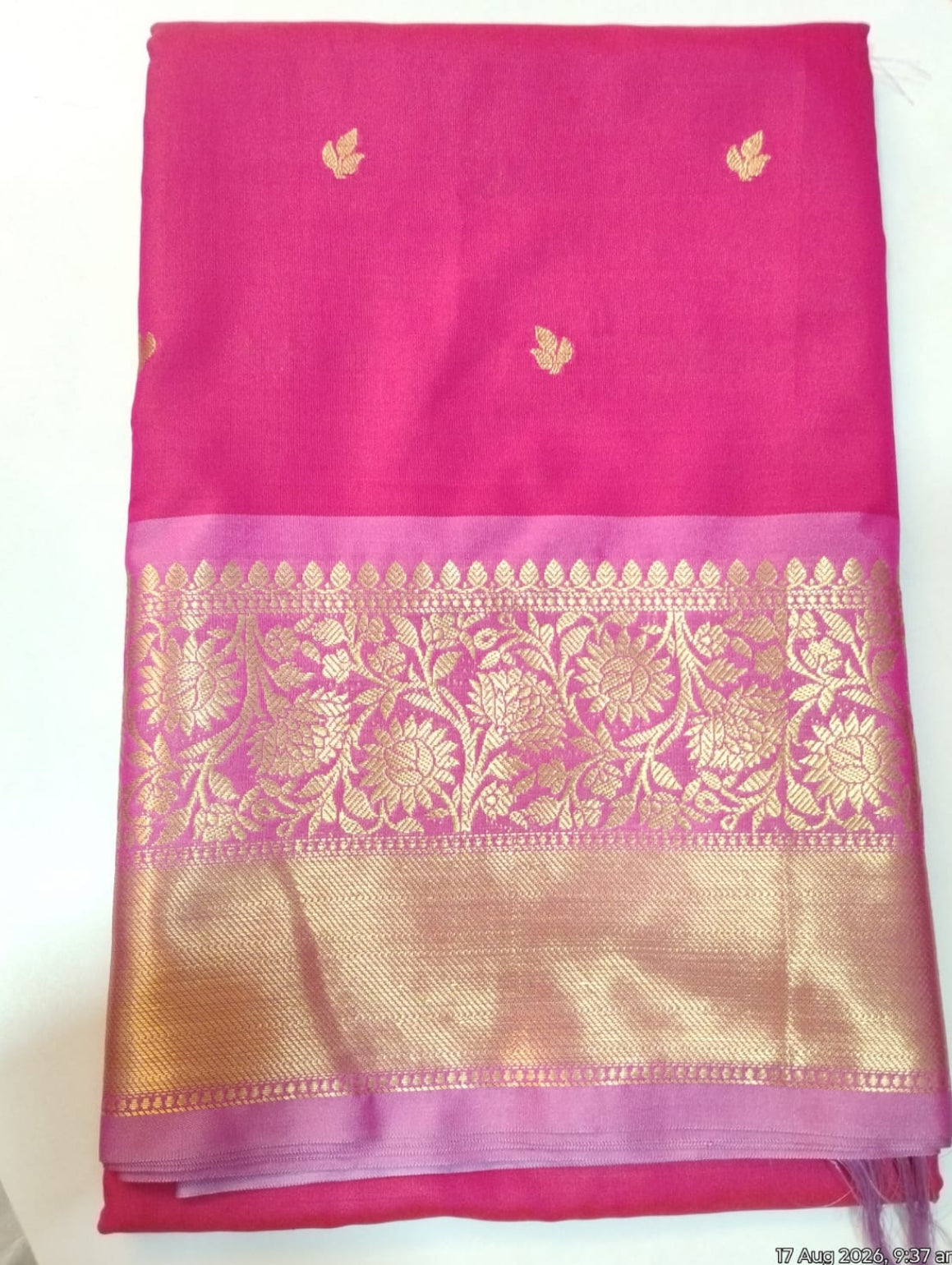 Pink with Lavendar Bordered Soft Silk Saree