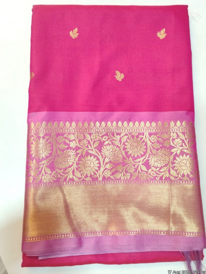 Pink with Lavendar Bordered Soft Silk Saree
