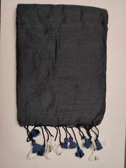 Dark Grey Khadi Cotton Saree