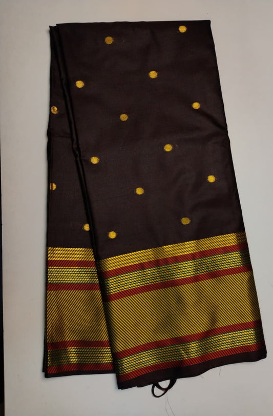 Coffee Brown with Maroon Bordered Soft Silk Saree