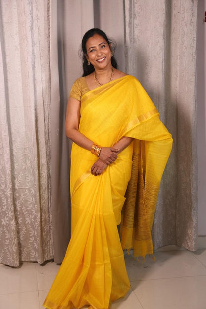 Yellow Kota Cotton Sarees