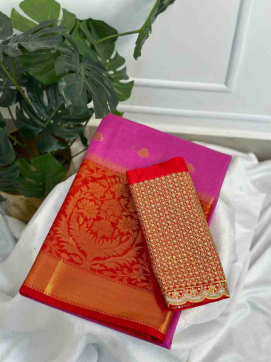 Pink Tissue Saree with Work Blouse Combo