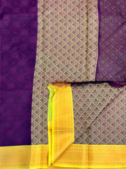 Meroon & Greenish Yellow Kora Muslin Saree with Work blouse combo