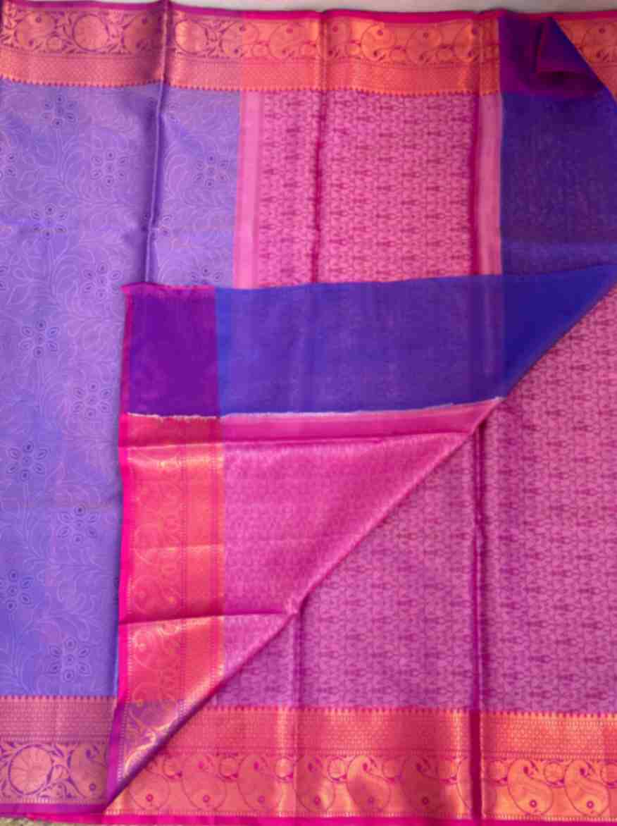 Lavender Pink Big Border Kora Muslin Saree