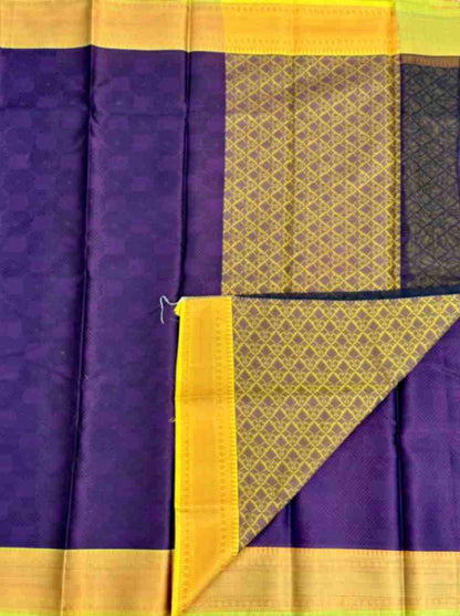 Wine & Greenish Yellow Kora Muslin Saree