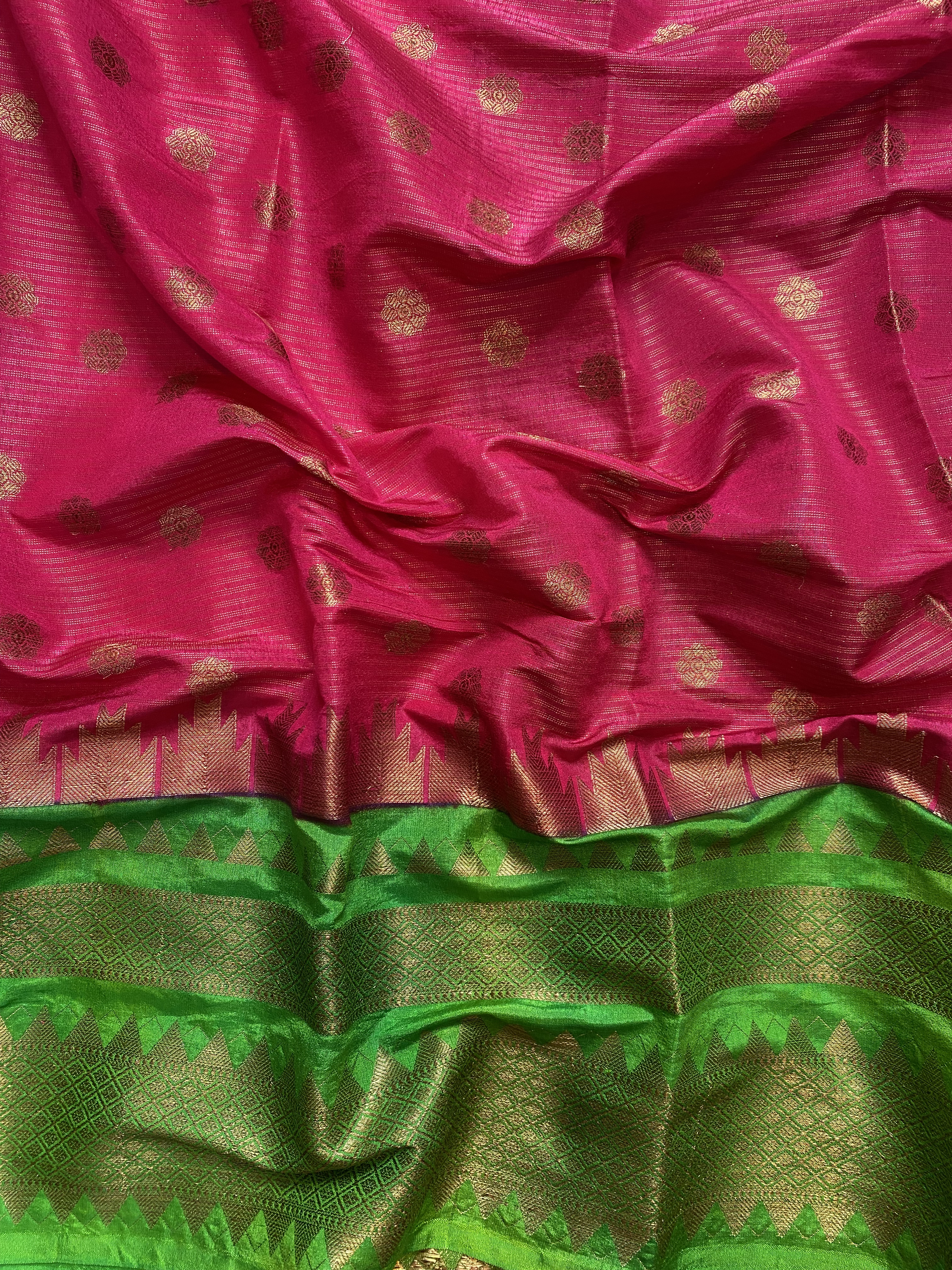 Shop Online Embroidered Crepe Silk Green and Hot Pink Designer Half N Half  Saree  194899 